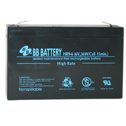 BB Battery, HR9-6T2, 6V 9Ah High Rate Sealed Lead Acid Battery
