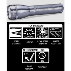 Maglite ML25LT 2C LED Flashlight, ML25LT-S2TD5, Collectible Peace on Earth, Gray