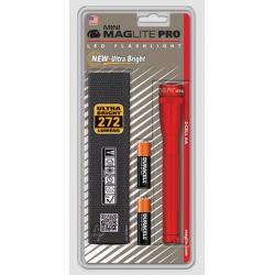 Maglite 2AA MiniMag Pro LED Flashlight w/Holster, SP2P03H, Red