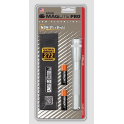 Maglite 2AA MiniMag Pro LED Flashlight w/Holster, SP2P10H, Silver