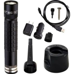 Maglite Mag-Tac Rechargeable LED Flashlight, TRM1RE4, Black, Plain Bezel